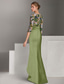 cheap Sheath Evening Dresses-Sheath Column Floor Length Beaded Eembroidered Formal Dresses Mother of the Bride Dress Prom Dresses Evening Gown Ball Gown Formal Dress Elegant Color Block High Split Half Sleeve Illusion Neck