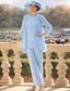 preiswerte Hosenanzüge für Mama-3-teilig Hosenanzug bodenlanges Brautmutterkleid Langarm Rundhalsausschnitt Elegant Formal Hochzeitsgast mit Perlen