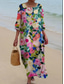 economico Abiti floreali-Vestito maxi da donna in lino simile traspirante leggero abito da sole abito a linea abito estivo vacanza casual boho quotidiano spiaggia vacanza maniche 3/4 scollo a giro