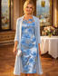 preiswerte Mamas Kleidersets-Zweiteilig Meerjungfrauenschnitt Tee-Länge Kleid für Hochzeitsgäste Brautmutterkleid Halbarm Rundhalsausschnitt Elegant Einfach luxuriös Formell Hochzeitsgast Chiffon Satin mit Spitze