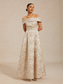 billige Blomsterkjole-Dame Maxikjole Off The Shoulder-kjole Stroppeløs kjole Elegant Aftenselskap Eksamen Normal Blomstret Ermeløs kald skulder Champagne Sommer Vår Høst