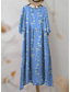 economico Abiti floreali-Vestito maxi da donna in lino simile traspirante leggero abito da sole abito a linea abito estivo vacanza casual boho quotidiano spiaggia vacanza maniche 3/4 scollo a giro