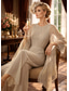 preiswerte Overalls für Mütter-Overall Hosenanzug Bodenlang Brautmutterkleid Dreiviertelarm Rundhalsausschnitt Elegant Einfach Minimalistisch Formell Hochzeitsgast Chiffon mit Gerafft