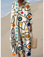 voordelige Gestreepte &amp; Geometrische Jurken-Dames Maxi-jurk Hemdjurk Zonnejurk Vakantie Casual Strand Uitgaan Ruim Passend Grafisch Geometrisch Abstract Lange mouw V-hals blauw Lichtgeel gebroken wit Beige Zomer Lente