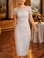 cheap Mom's Dress Sets-Two Piece Sheath Column Tea Length Wedding Guest Dress Mother of the Bride Dress 3/4 Length Sleeve Crew Neck Elegant Wedding Guest Engagement Party Lace with Lace Beading