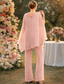 baratos Terninhos de calça da mamãe-Terninho Longo Vestido Para Mãe dos Noivos Manga Longa Decote V Elegante Convidado do casamento Festa de Noivado Chiffon com Miçangas Babados em Cascata