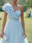 billige Lange kjoler og kjoler-Ballkjole A-linje Gulvlengde Ballkjoler Elegant Ermeløs Enskuldret Skoleball Quinceanera Tyll Cowlhals med Brodert blomst Drapert Spalte