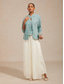 billige Blusedresser for kvinner-Dame Dressy topper Tvillingsett Rhinstein Blomstret Elegant Crew-hals Bryllupsgjest Cocktail antrekk Lyseblå Sommer Vår Høst