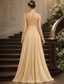 billige Gulvlengde-A-linje Gulvlengde Gjestekjole til bryllup Formell kjole Aftenkjole Kjole til brudens mor Langermet Besmykket Elegant Bryllupsgjest Formell kveld Chiffon Blonder Paljetter med Delt front Ruchiing