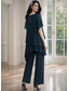 abordables Costumes-pantalons pour maman-Tailleur Pantalon Asymétrique Robe de Mère de Mariée  Manche Courte Col de chemise Élégant Formel robe demoiselle d honneur Soirée Formelle Chiffon avec Couleur Unie