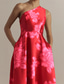 cheap A-Line Evening Dresses-A-Line Tea Length Cocktail Dresses Evening Gown Ball Gown Formal Dress Elegant Celebrity Style Princess Sleeveless One Shoulder Garden Party Wedding Satin with Floral Print
