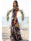 abordables Longueur du plancher-Ligne A Longueur au sol Robe de Mère de Mariée  Manche Courte Col en V Élégant Formel robe demoiselle d honneur Chiffon avec Bloc de Couleur