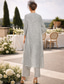 abordables Trajes de pantalón de mamá-Traje de pantalón Traje de 3 piezas Hasta el Suelo Vestido de Madrina Sin Mangas Camiseta con cuello redondo Elegante Invitado a la boda Gasa Encaje Bolero incluido con Lentejuela