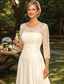 abordables Longueur de cheville-Ligne A Longueur cheville Robe de Soirée Robe de Cocktail Robe d'invité de mariage Robe de Mère de Mariée  Manche 3/4 Bijoux Élégant robe demoiselle d honneur Chiffon Dentelle avec Paillettes Fronces