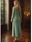 preiswerte Mamas Kleidersets-Kleid Sets bodenlang Hochzeitsgastkleid Mutter der Braut Kleid Langarm Rundhalsausschnitt Elegant Einfach Hochzeitsgast mit einfarbig