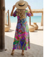 cheap Art&amp;Design Dress-Women's Midi Dress Sundress A Line Dress Vacation Casual Boho Butterfly Sleeve Vacation Going out Regular Fit Floral Graphic Rainbow Short Sleeve Crewneck Blue Orange red Light Purple Purple Summer