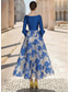abordables Robes de cocktail-Ligne A Longueur thé Robes de Cocktail Élégant ancien Floral Manche 3/4 Col en V Fête de jardin Mariage Poche Satin Jacquard avec Imprimé floral Plis Poche