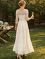 abordables Longueur de cheville-Ligne A Longueur cheville Robe de Soirée Robe de Cocktail Robe d'invité de mariage Robe de Mère de Mariée  Manche 3/4 Bijoux Élégant robe demoiselle d honneur Chiffon Dentelle avec Paillettes Fronces