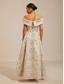 billige Blomsterkjole-Dame Maxikjole Off The Shoulder-kjole Stroppeløs kjole Elegant Aftenselskap Eksamen Normal Blomstret Ermeløs kald skulder Champagne Sommer Vår Høst