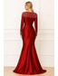 billige Havfrue Kveldsdrakter-Havfrue Gulvlengde Ballkjoler Kveldskjoler Ballkjole Formell kjole Elegant Glitrende Langermet Crew-hals Bryllup Formell Elastisk satin med Perledetaljer