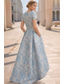 abordables Robes de cocktail-Ligne A Asymétrique Longueur cheville Robes de Cocktail Élégant ancien Floral Manche Courte Col ras du cou Fête de jardin Mariage Poche Jacquard avec Noeud(s) Poche