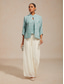 billige Blusedresser for kvinner-Dame Dressy topper Tvillingsett Rhinstein Blomstret Elegant Crew-hals Bryllupsgjest Cocktail antrekk Lyseblå Sommer Vår Høst