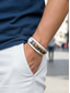 abordables Joyas para hombres-Pulsera de piedra natural y piel sintética para hombre, pulsera trenzada de estilo casual en varios colores, joyería de moda masculina para uso diario casual y estilo urbano.