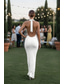 levne Malé bílé šaty-Pouzdrové Na zem Bílé šaty Midi šaty Malé bílé šaty Elegantní Otevřená záda Bez rukávů Krk ohlávky Večerní oslava Svatební Stretch Crepe S hlubokým výstřihem na zádech s Mašle Sklady