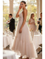 abordables Robes de cocktail-Ligne A Longueur cheville Robe d'invité de mariage Robe de Cérémonie Robe de soirée Robes de Bal Élégant Sans manches Bretelles spaghetti Bal de promo Mariage Tulle avec Perles