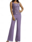 abordables Trajes de pantalón de mamá-Traje de pantalón Hasta el Suelo Vestido de Madrina Manga Larga Camiseta con cuello redondo Elegante Sencillo Invitado a la boda Noche formal Fiesta de Boda con Apliques Un Color