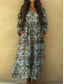 abordables Vestidos Boho-Mujer Vestido maxi Vestido de verano Vestido de una línea Vacaciones Casual Boho Playa Noche Holgado Graphic Geométrico Tribal Manga Larga Escote en Pico Azul marinero Blanco Verde Trébol Verde Mar