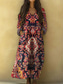 abordables Vestidos Boho-Mujer Vestido maxi Vestido de verano Vestido de una línea Vacaciones Casual Boho Playa Noche Holgado Graphic Geométrico Tribal Manga Larga Escote en Pico Azul marinero Blanco Verde Trébol Verde Mar