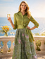 abordables Longueur du plancher-Ligne A Longueur au sol Robe Chemise Robe d'invité de mariage Robe de Cérémonie Robe de Mère de Mariée  manche longue Col de chemise Élégant ancien Mariage Formel Nylon avec Imprimé floral Noeud(s