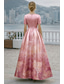 abordables Vestidos de cóctel-Corte A Hasta el Tobillo Vestidos de coctel Elegante Manga Corta Escote Barco Fiesta de jardin Boda Satén con Plisado Impresión