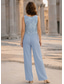 cheap Mom's Pant Suits-3 Piece Pantsuit Floor Length Mother of the Bride Dress Long Sleeve Boat Neck Elegant Minimalist Formal Wedding Guest Holiday Chiffon Wrap Included with Flower