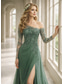 preiswerte Bodenlänge-Schlauchkleid Kleid Bodenlang Kleid für Hochzeitsgäste Abendkleid Überrockkleid Brautmutterkleid Langarm Ein-Schulter Elegant Formell Chiffon mit Spitze Einfarbig