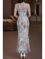 cheap Cocktail Dresses-Mermaid Trumpet Ankle Length Cocktail Dresses Elegant Vintage Floral Short Sleeve Crew Neck Wedding Formal Lace with Embroidered Flower 3D Flowers Appliques