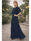 baratos Semi-formal / Cocktail-Macacões Convidada de Casamento Elegante Formal de Casamento Comprimento do Chão Manga Curta Decote de Joia Chiffon com Franjas tamanho personalizado grátis