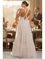abordables Robes de cocktail-Ligne A Longueur cheville Robe d'invité de mariage Robe de Cérémonie Robe de soirée Robes de Bal Élégant Sans manches Bretelles spaghetti Bal de promo Mariage Tulle avec Perles