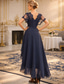 billige Ankellengde-A-linje Te-lengde Festkjole Cocktail Kjole Gjestekjole til bryllup Kjole til brudens mor Kortermet V-hals Elegant Formell Bryllupsgjest Formell kveld Chiffon med Ensfarget