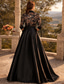 abordables Longueur du plancher-Ligne A Longueur au sol Broderie perlée Robe d'invité de mariage Robe de Cérémonie Robe de Mère de Mariée  Demi Manches Col de chemise Élégant Formel robe demoiselle d honneur Satin avec Noeud(s