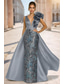 cheap Ball Gown Evening Dresses-A-Line Sheath Column Floor Length Evening Gown Ball Gown with Overskirt Elegant Glittering Floral Sleeveless V Neck Evening Party Wedding Satin with Floral Print Sequin Slit