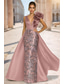 cheap Ball Gown Evening Dresses-A-Line Sheath Column Floor Length Evening Gown Ball Gown with Overskirt Elegant Glittering Floral Sleeveless V Neck Evening Party Wedding Satin with Floral Print Sequin Slit
