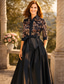 abordables Longueur du plancher-Ligne A Longueur au sol Broderie perlée Robe d'invité de mariage Robe de Cérémonie Robe de Mère de Mariée  Demi Manches Col de chemise Élégant Formel robe demoiselle d honneur Satin avec Noeud(s