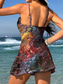 abordables Tankinis-Mujer Bañadores Una pieza Falda Traje de baño Elegante Vacaciones Graphic Geométrico Escote en Pico Sin Mangas Trajes de baño
