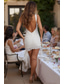 cheap Little White Dresses-Sheath Column Short Mini White Dress Little White Dress Elegant Open Back Sleeveless Off Shoulder Wedding Formal Chiffon Backless with Ruched Ruffles