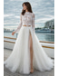 preiswerte Hochzeitskleider-Boho-Hochzeitskleider Strandhochzeit Teile Hochkragen Langarm Teile Spitzen-Brautoberteile Brautkleider mit Applikationen Kleid das beeindruckt Herbsthochzeit (Nur Oberteil)