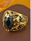 رخيصةأون مجوهرات رجالية-خاتم رجالي عتيق الطراز الملكي، مصنوع من سبيكة معدنية مرصعة بحجر كريم أسود، مثالي لحفلات الزفاف والمناسبات.