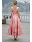 cheap Cocktail Dresses-A-Line Tea Length Cocktail Dresses Wedding Guest Dresses Elegant Sleeveless V Neck Garden Party Formal Satin with Floral Print Pleats Ruched