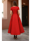 abordables Robes de cocktail-Ligne A Longueur cheville Robes de Cocktail Élégant Manche Courte Col Bateau Fête de jardin Mariage Satin avec Noeud(s) Plis Volants